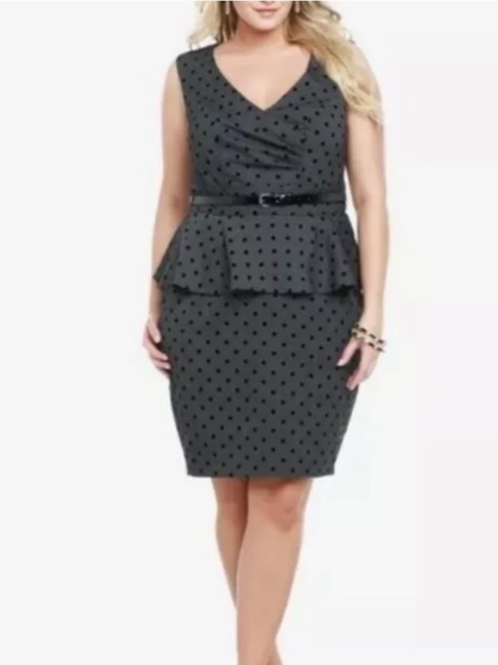 TORRID Gray Black Polka Dot Peplum Retro Rockabilly Midi Dress Size 12 NWT